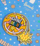 Harrods Pop Rocket Shine Bright iron-on embroidered patch, imported from the UK