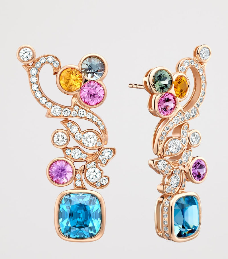 Boodles rose gold diamond sapphire earrings, imported from the UK