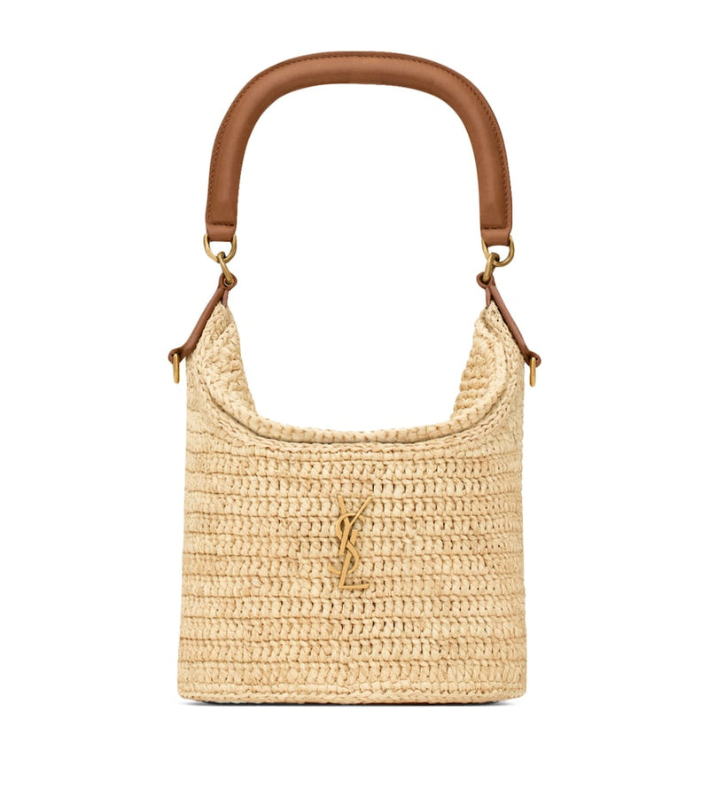 Saint Laurent raffia Gaby bucket bag with leather trims - British product