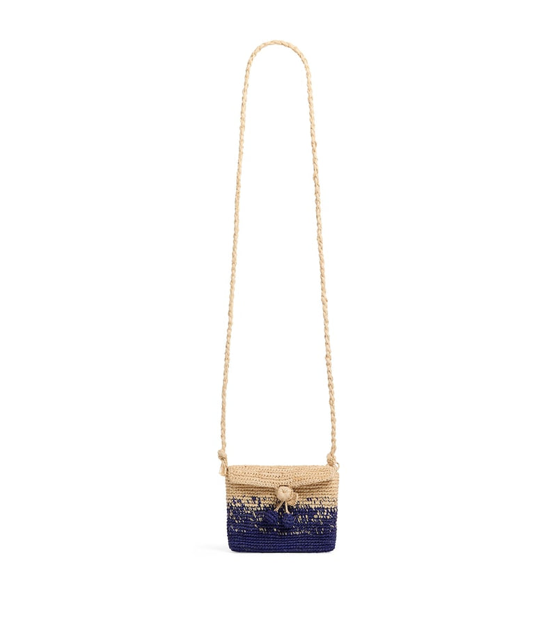 Bonpoint raffia cross-body bag with blueberry tassels (British brand)
