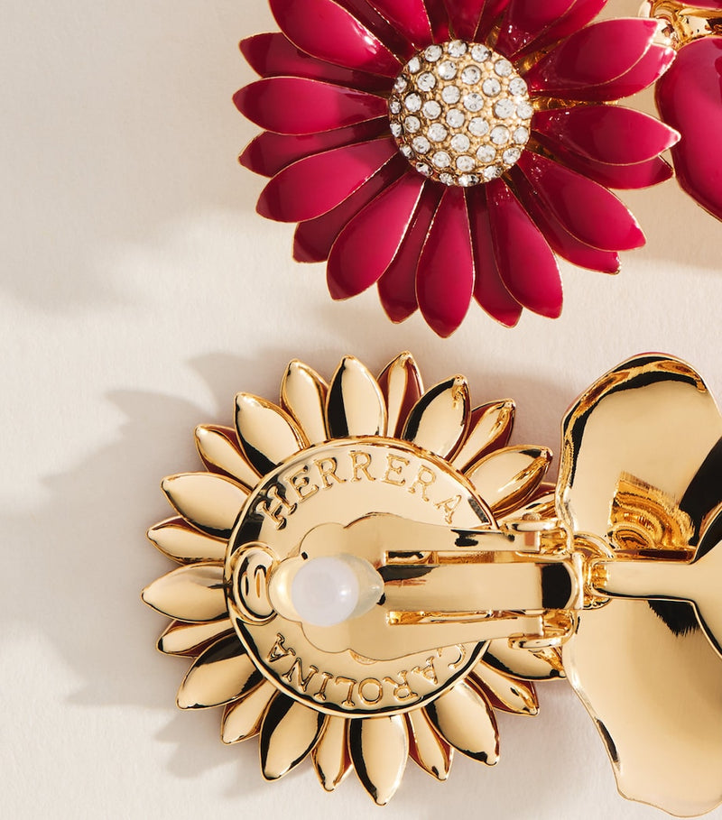 Carolina Herrera embellished floral clip-on earrings, imported from the UK