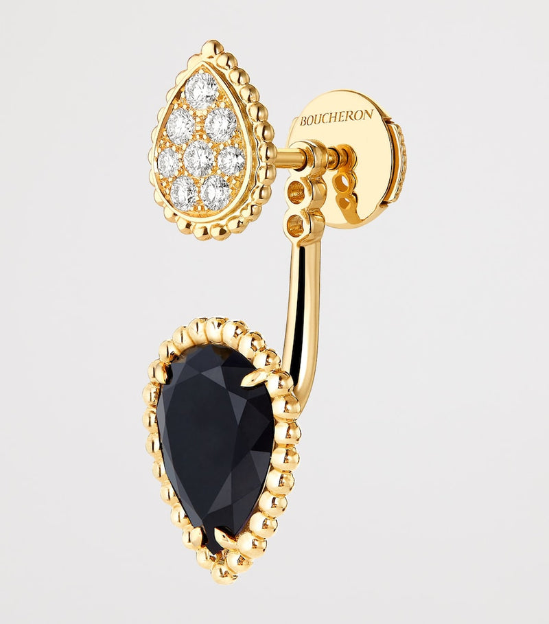 Boucheron Serpent Bohème stud earring yellow gold diamond onyx, imported from the UK