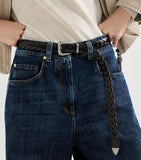 Brunello Cucinelli braided leather belt with monili buckle, UK version