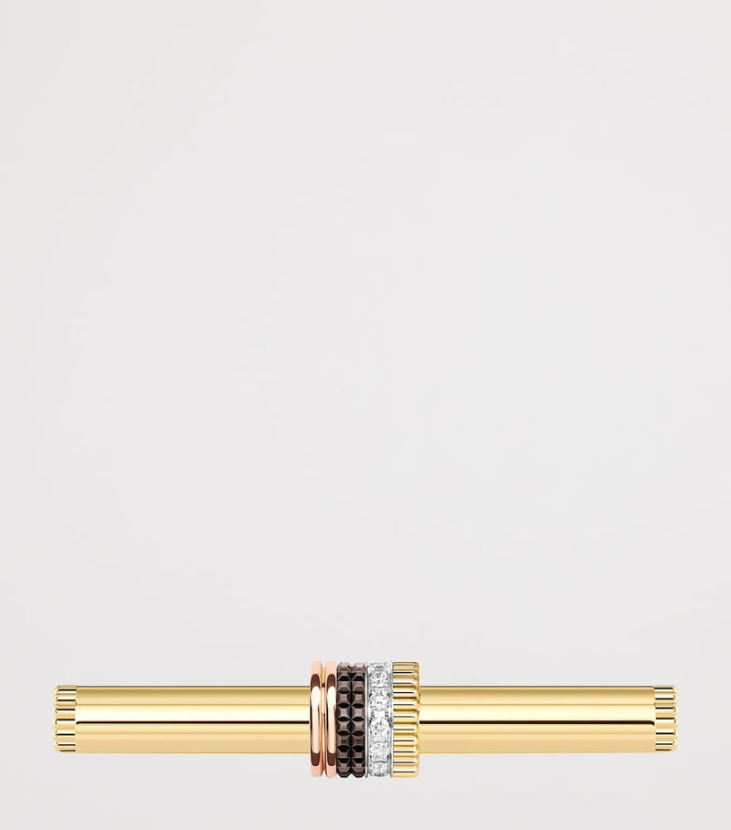 Boucheron Quatre Classique double-finger ring with diamonds and three gold tones (British brand)