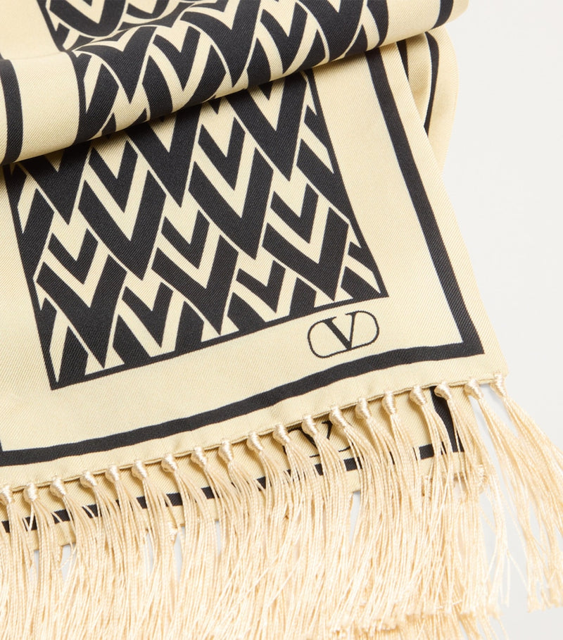 Valentino Garavani silk monogram scarf with tassels, imported from the UK