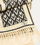 Valentino Garavani silk monogram scarf with tassels, imported from the UK