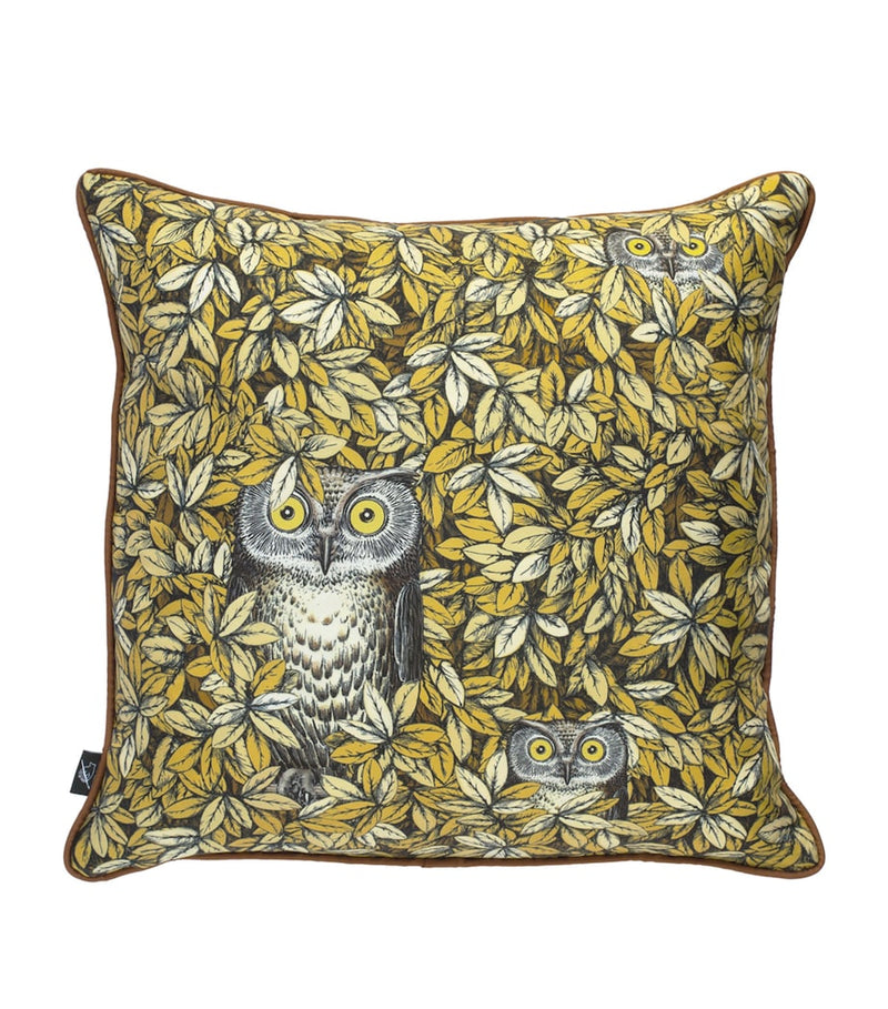 Fornasetti silk cushion with owl design, 50cm square - British product