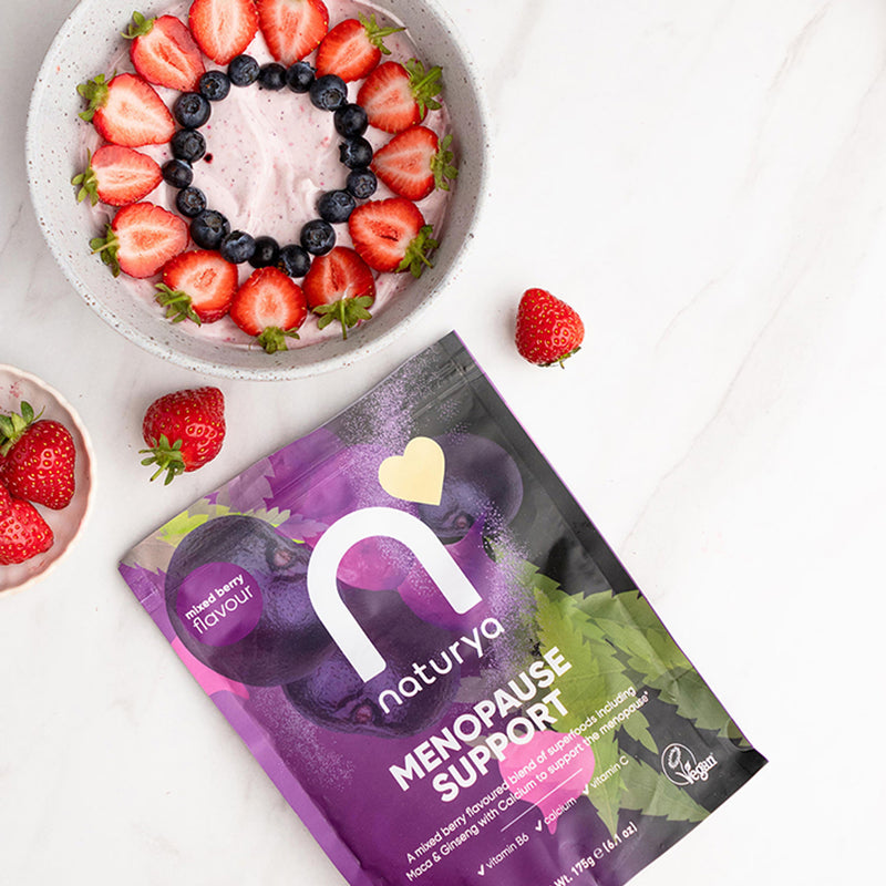 Naturya menopause support mixed berry 175g, imported from the UK