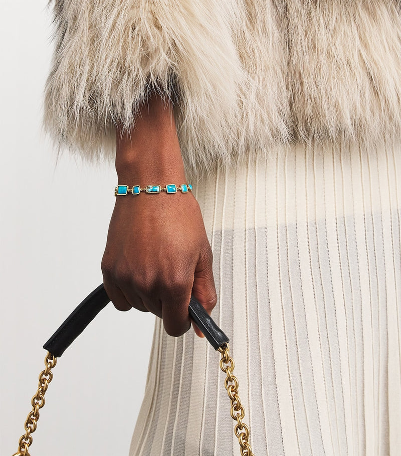 Jacquie Aiche yellow gold turquoise bezel bracelet, imported from the UK