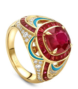 Harrods Boodles Yellow Gold, Diamond and Ruby Presence Chamber Palace Ring- Buy online at McGrocer
