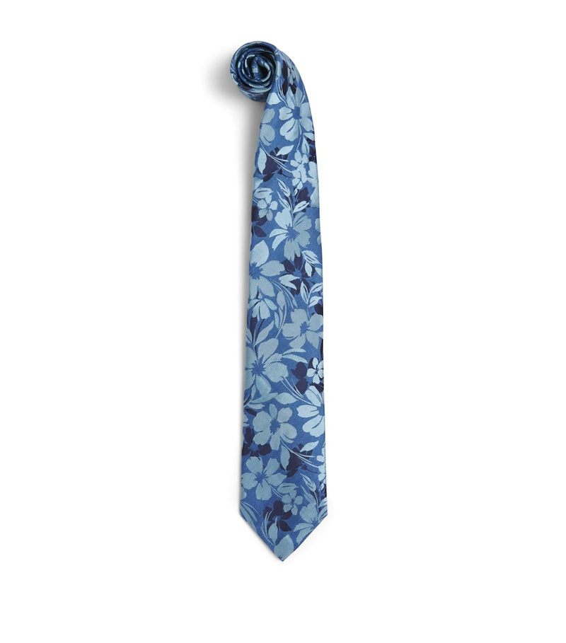 Isaia silk-linen jacquard tie 8cm, imported from the UK