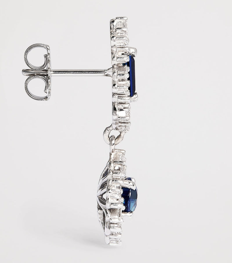 Suzanne Kalan drop earrings white gold diamond blue sapphire, imported from the UK