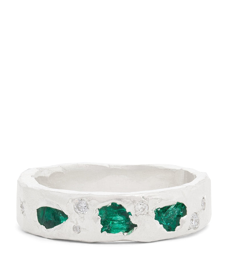 THE OUZE sterling silver and emerald scatter ring (British brand)