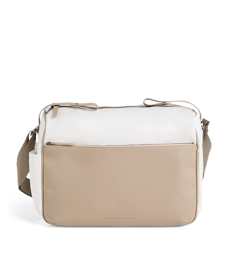 Brunello Cucinelli Kids leather-nylon changing bag, imported from the UK