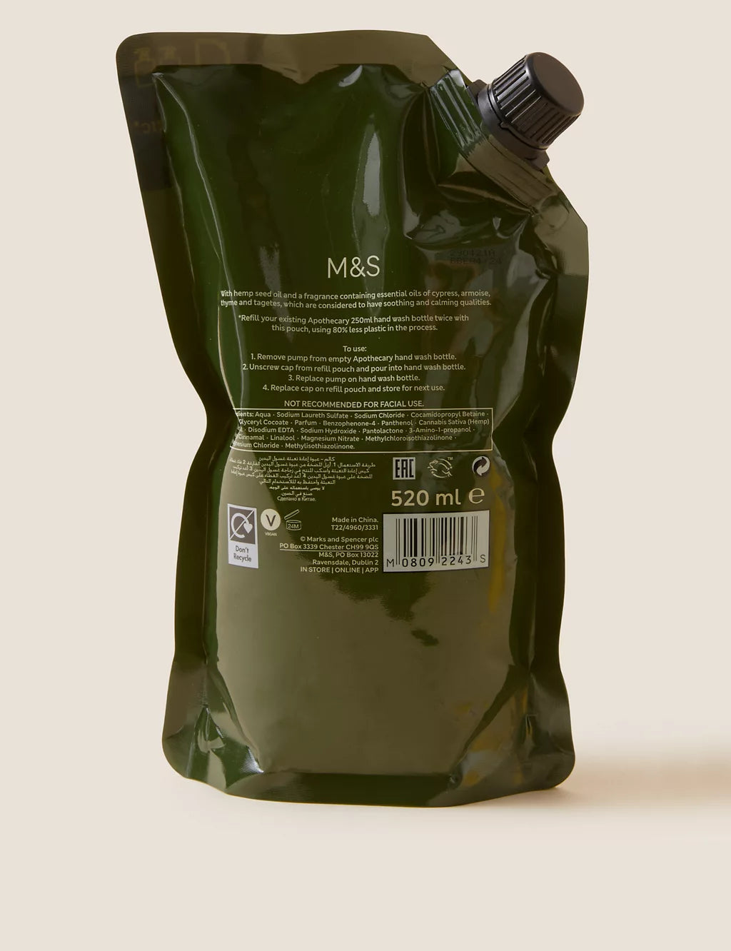 Tranquil Hand Wash Refill 520ml Shower, Bath & Hand Hygiene M&S