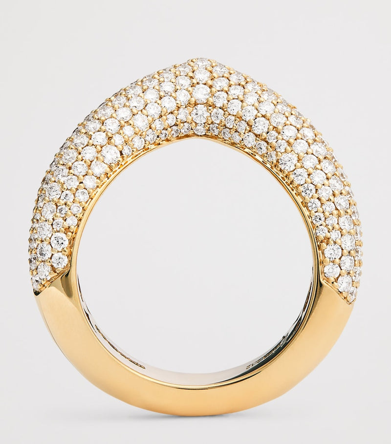 Engelbert yellow gold and diamond drop link ring - British product