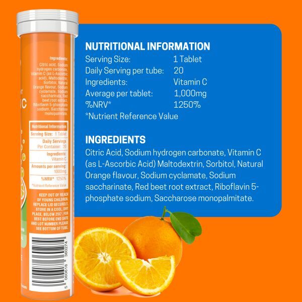 Northumbria Health effervescent vitamin C 1000mg with Zinc 20 tablets - British product