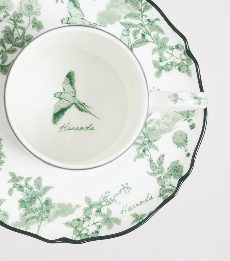 Harrods bone china toile espresso cup and saucer (British brand)