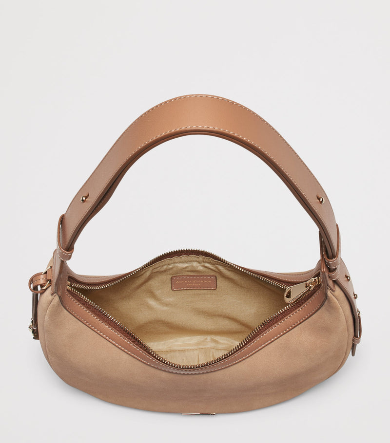 Aspinal of London Soho Crescent shoulder bag in suede, UK version
