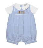 Trotters cotton baby playsuit with lion embroidery, size 0-9 months (British brand)