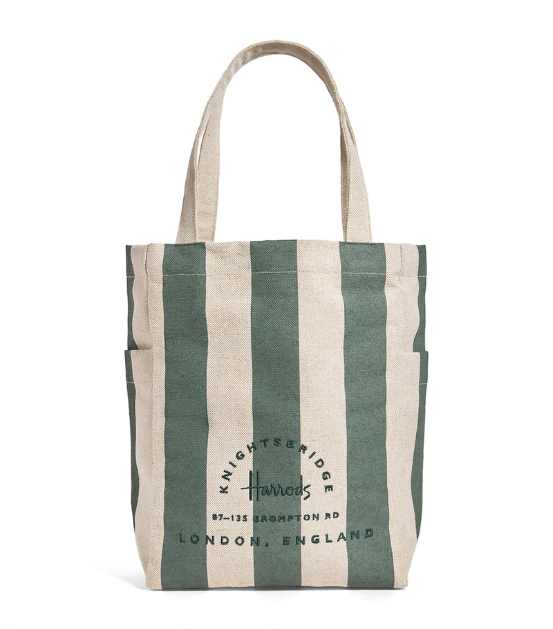Harrods jute striped logo shopper tote bag - British product