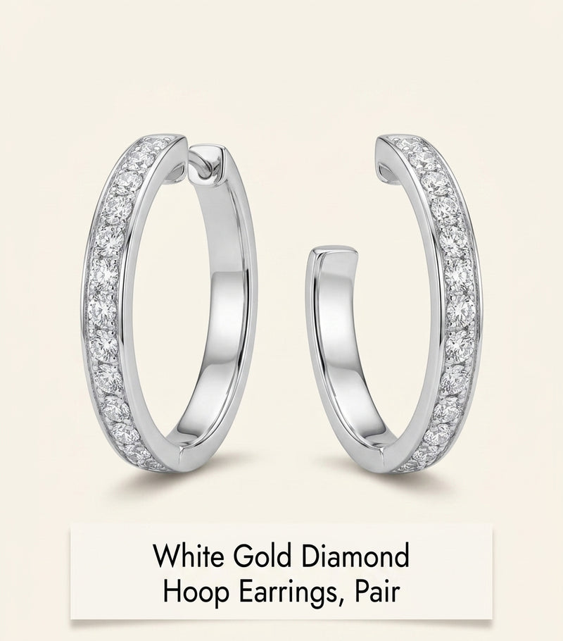 Cartier Love collection white gold diamond hoop earrings (British brand)