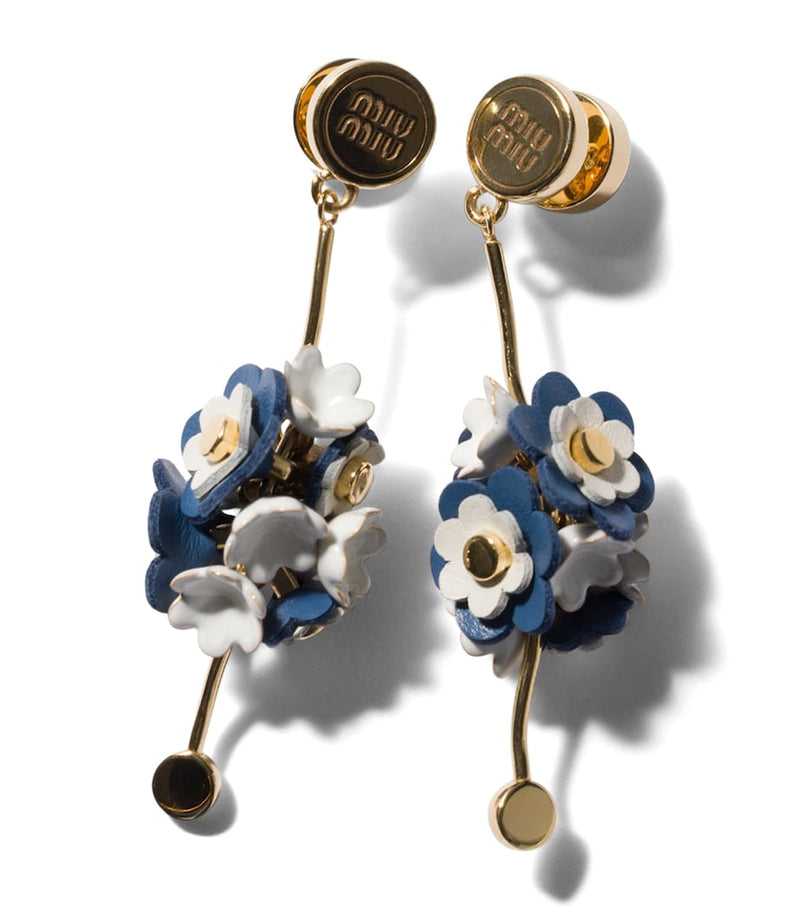 Miu Miu drop earrings with leather and enamel flowers - British product