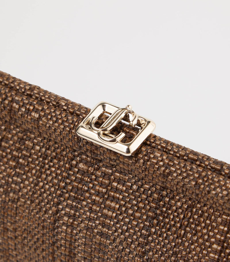 Jimmy Choo Skylar woven rafia clutch bag, imported from the UK