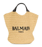 Balmain mini crochet woven tote bag with logo, UK version