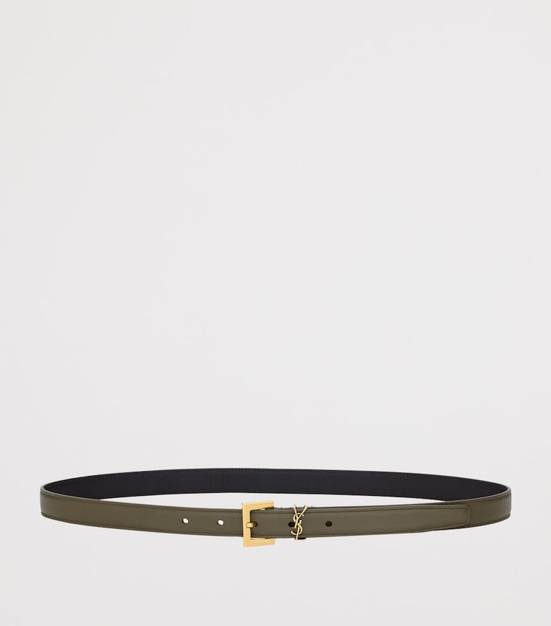 Saint Laurent leather monogram belt gold-toned buckle - British product