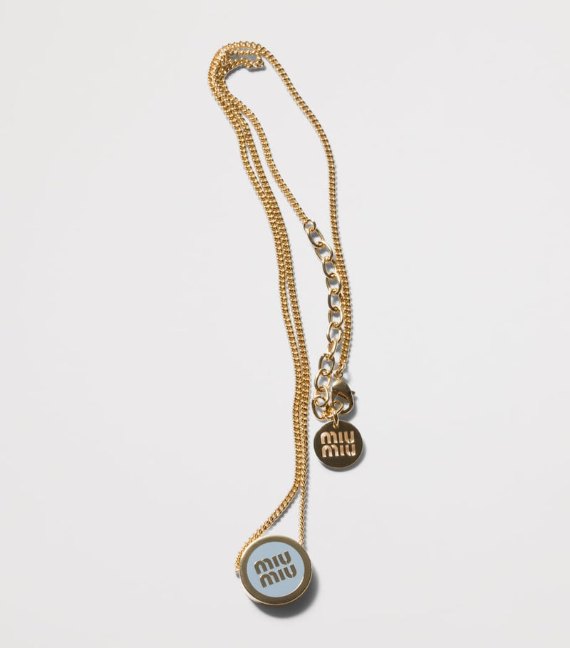 Miu Miu enamel logo necklace gold-tone brass, imported from the UK