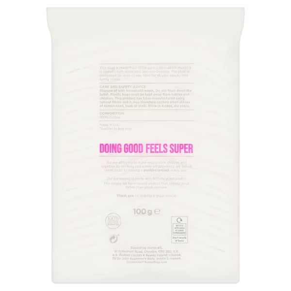Superdrug cotton wool pleat face care pads 100g (British brand)