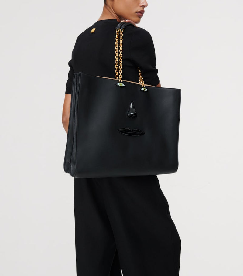 Schiaparelli calfskin face tote bag with anatomical details (British brand)