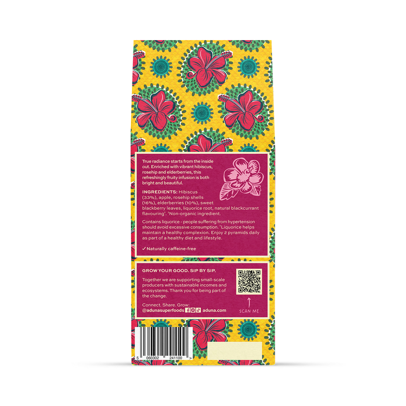 Aduna Radiance Superfood Hibiscus tea 15 tea bags, UK version