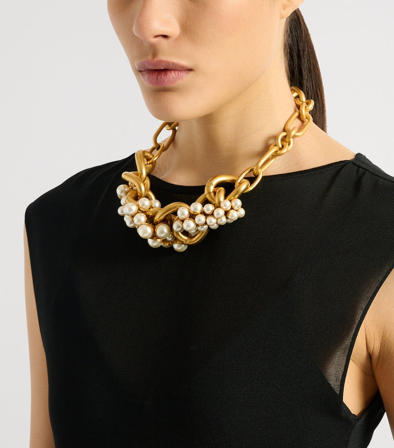 Balmain Sync necklace with chains and glass pearls, UK version