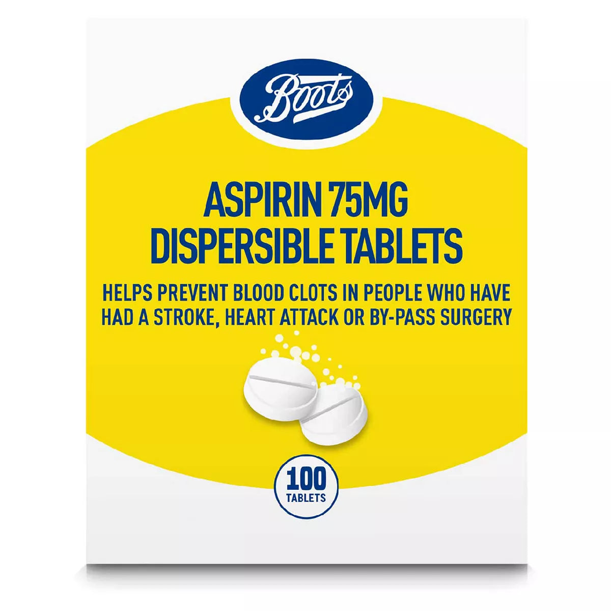 Boots Aspirin 75mg Dispersible Tablets - 100 Tablets - McGrocer