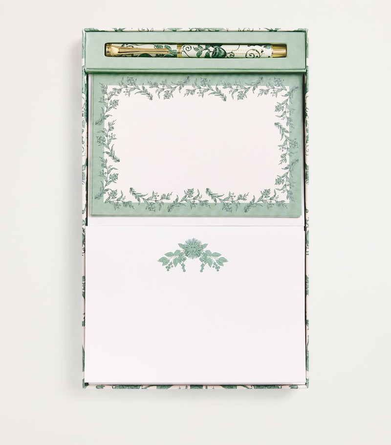 Harrods Menagerie stationery set with envelopes, fountain pen, note cards, and letter paper, UK version