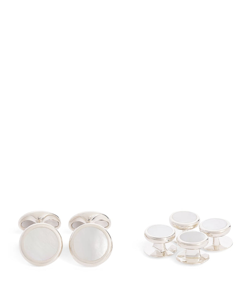Deakin & Francis sterling silver mother-of-pearl round cufflinks, imported from the UK