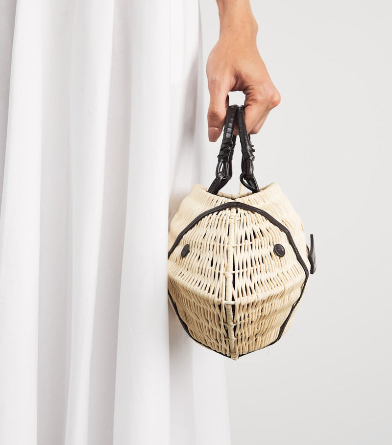 STAUD wicker Cleo fish handbag, imported from the UK