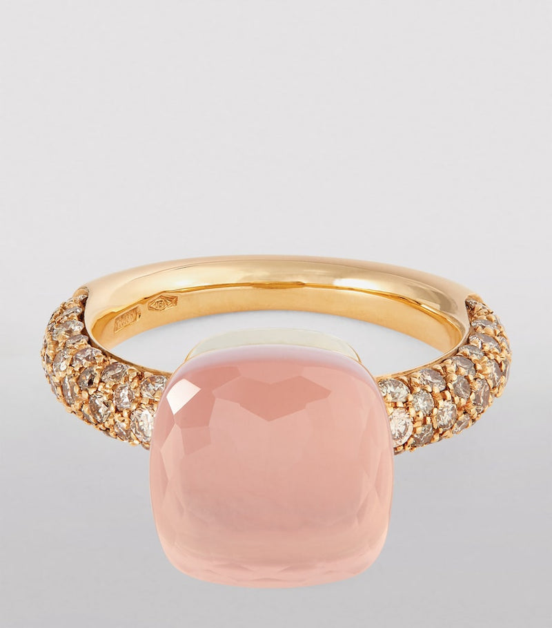 Pomellato Nudo ring with pink quartz and diamonds, UK version