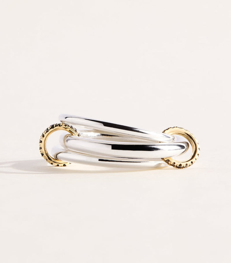 Spinelli Kilcollin Capricorn ring with black diamonds sterling silver yellow gold (British brand)