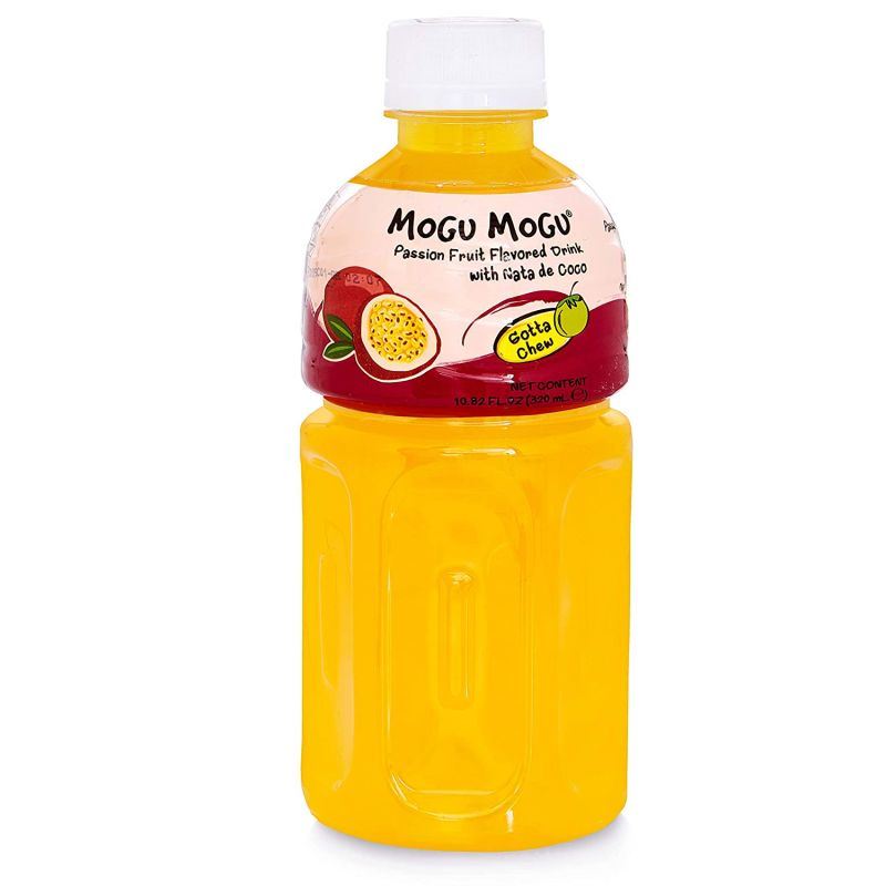 Mogu Mogu passion fruit drink with nata de coco, UK version