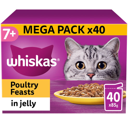 Whiskas 7+ Poultry Feasts Senior Wet Cat Food Pouches In Jelly 40x85g GOODS Sainsburys   