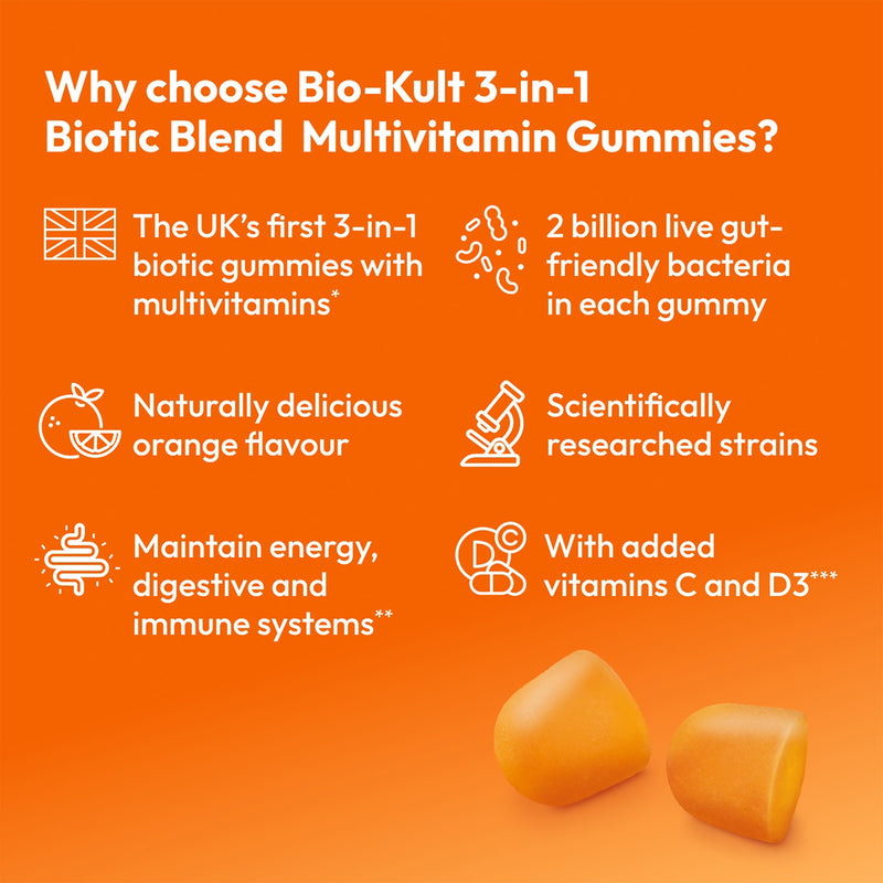 Bio-Kult 3-in-1 Biotic Blend Orange Flavoured Gummies 30 Pack - British product
