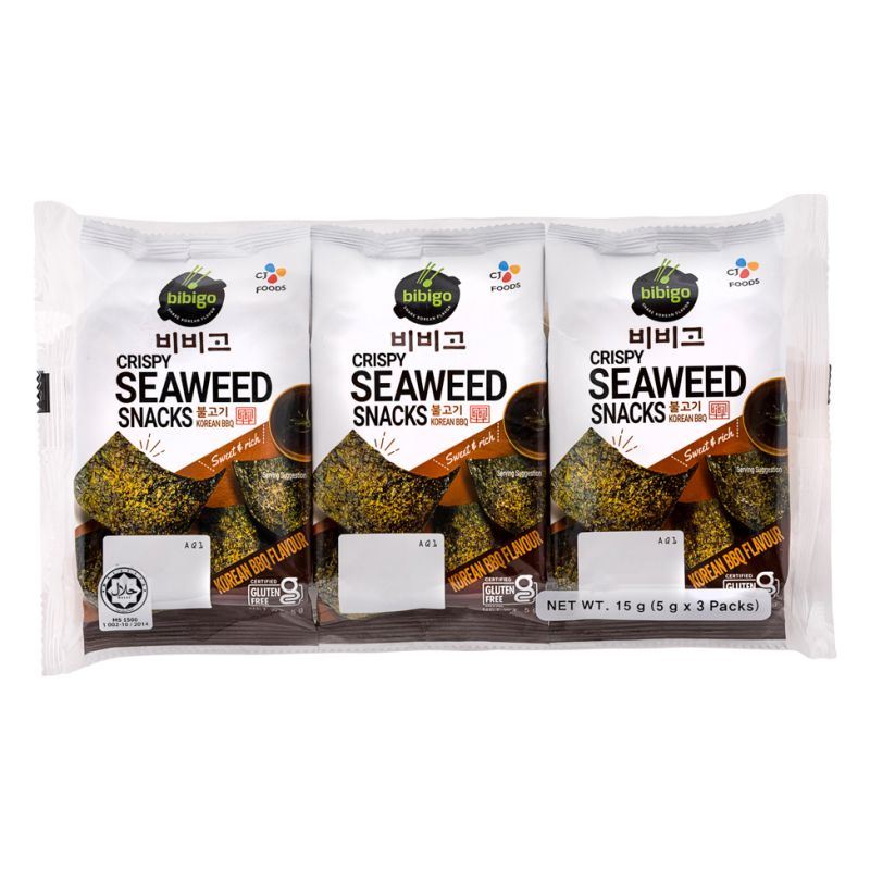 CJ Bibigo crispy seaweed snacks Korean BBQ flavour (British brand)