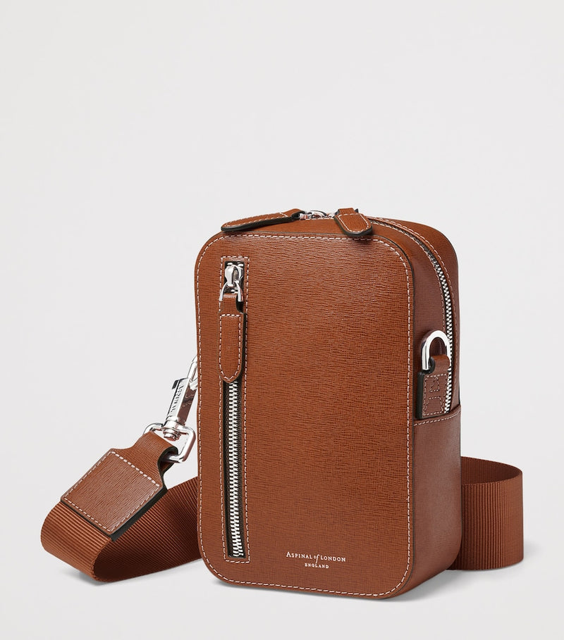 Aspinal of London leather Reporter North South cross-body bag, imported from the UK