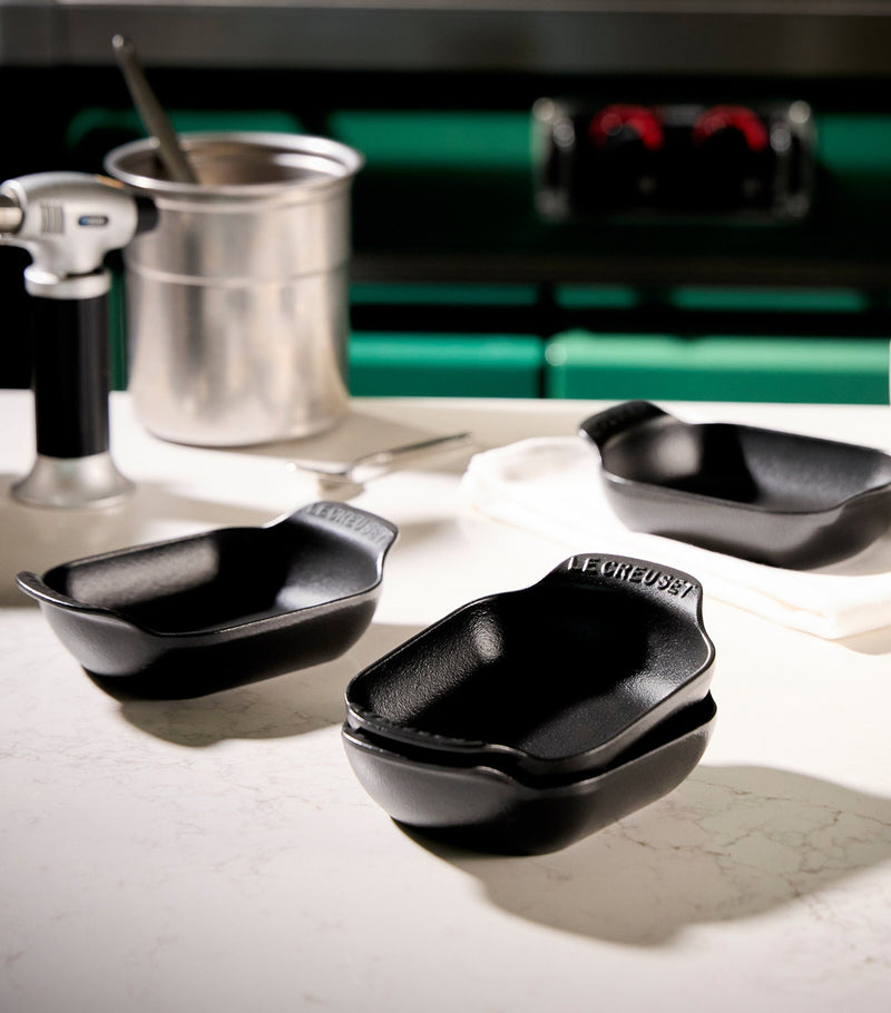 Le Creuset cast iron rectangular mini bakers set of 4, 300ml each, UK version