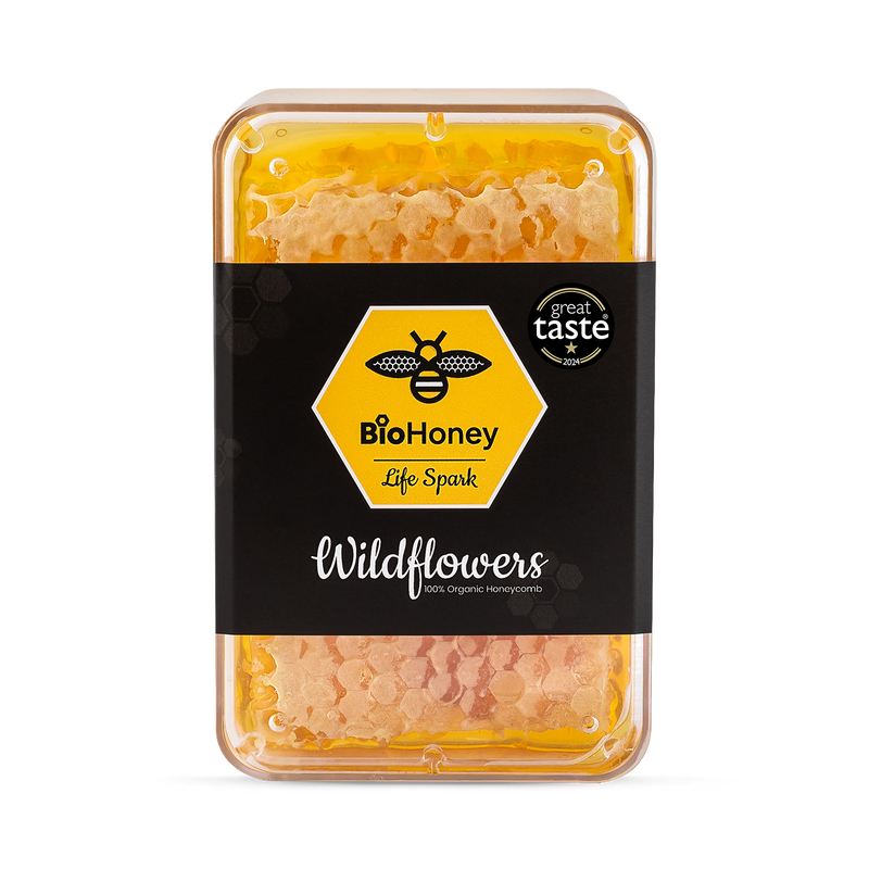 BioHoney organic raw honeycomb wildflowers 200g (British brand)