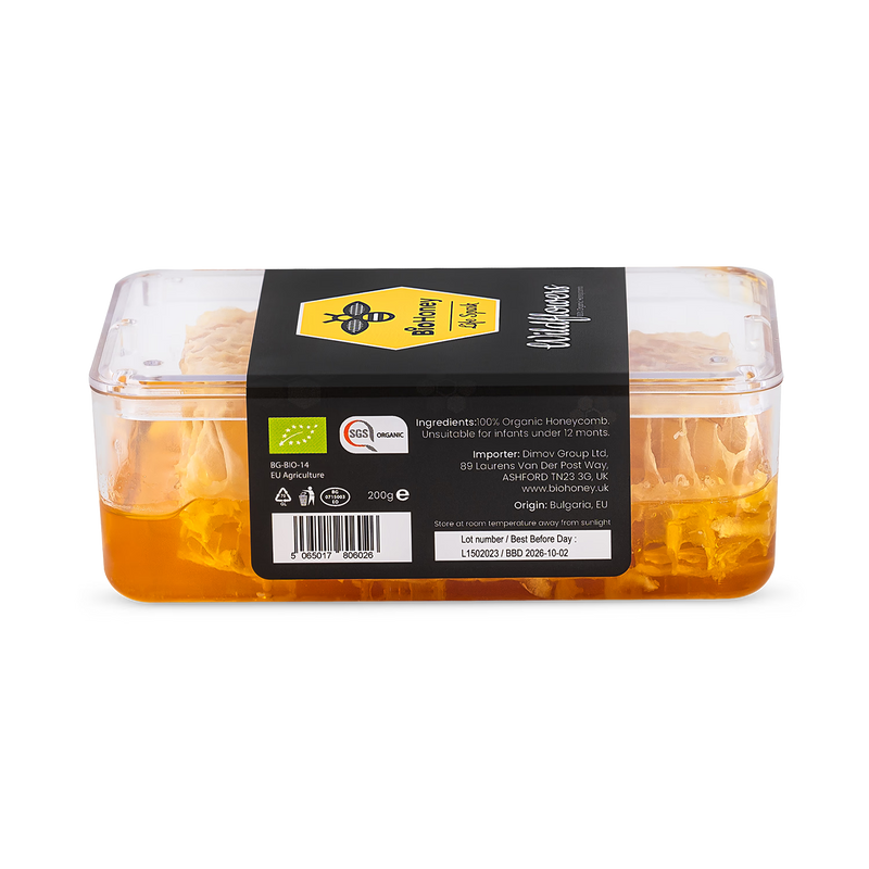 BioHoney organic raw honeycomb wildflowers 200g (British brand)