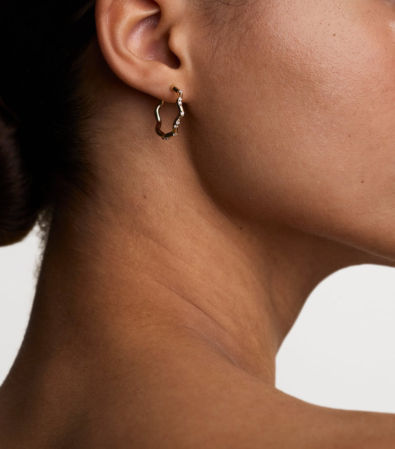 Astrid & Miyu gold-plated sterling silver cubic zirconia ripple hoop earrings, UK version